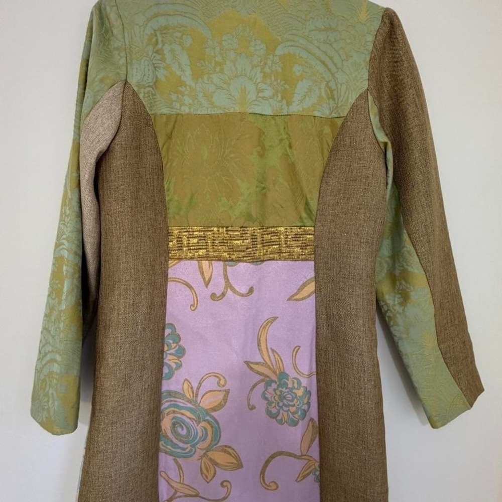 Julia K Boho Chic Long Jacket Sz S Multi Color Patchwork Art to Wear Coat - Picture 4 of 10